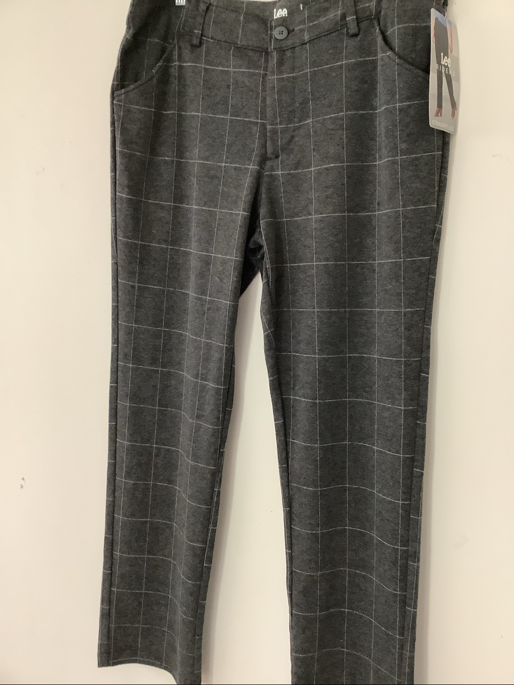 Lee Riders Mid Rise Gray Windowpane Straight Leg Pants, Pockets Y2K